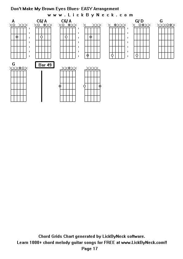 Chord Grids Chart of chord melody fingerstyle guitar song-Don't Make My Brown Eyes Blues- EASY Arrangement,generated by LickByNeck software.